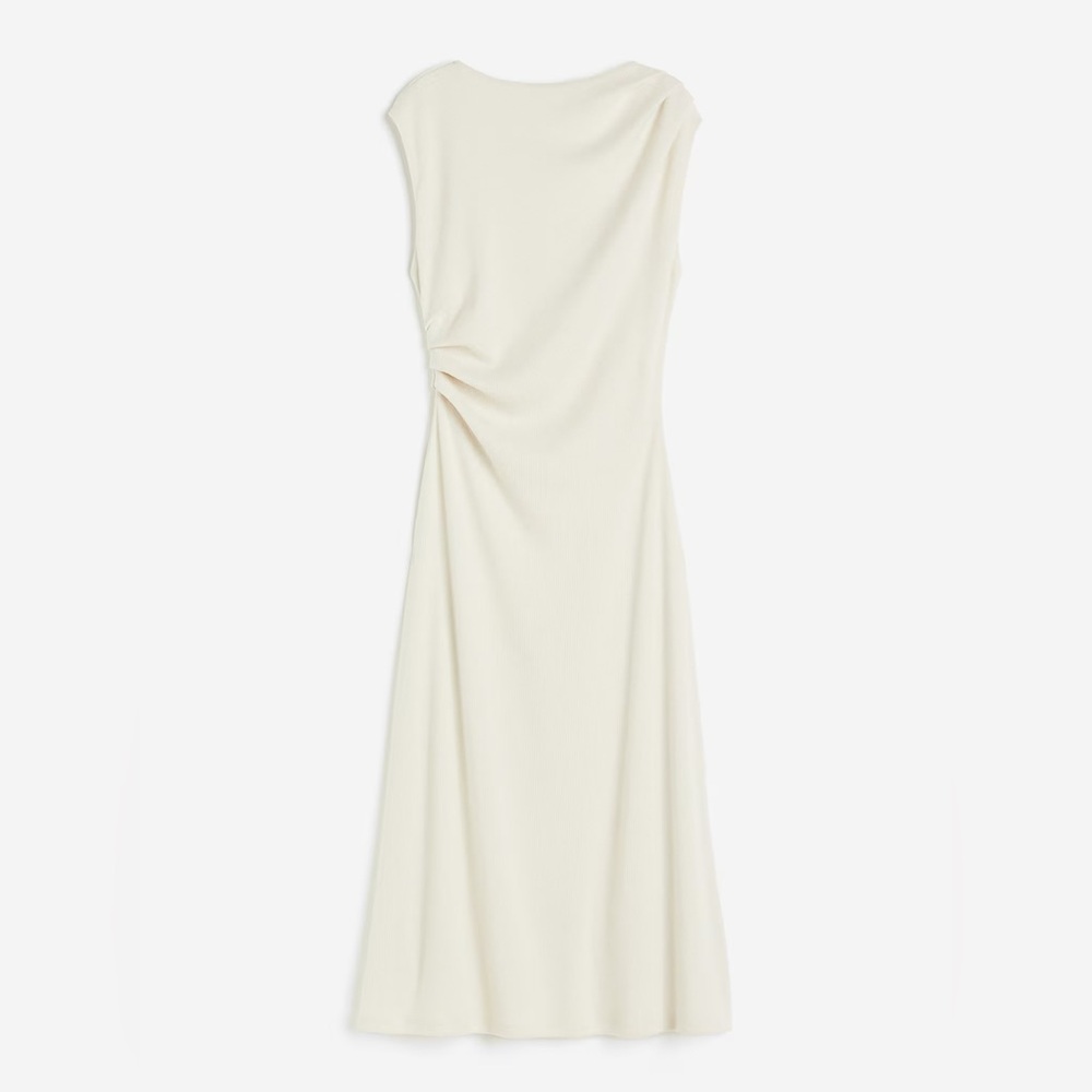 H&M Draped Jersey Dress Cream XL Ribbed Knit Beige